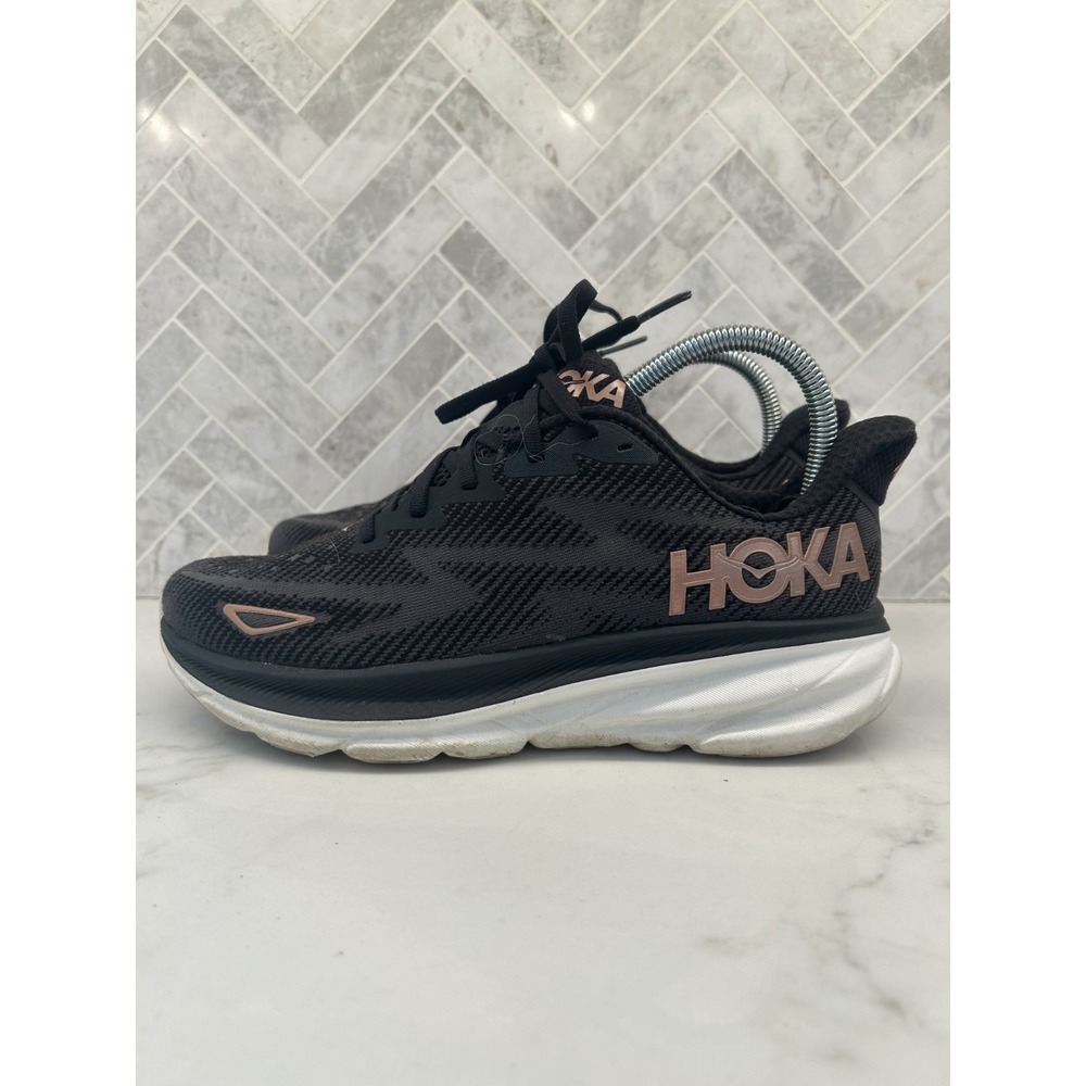 Hoka One One Clifton 9 Running Shoes Women's Size 8B Black Lace Up 1127896 BRGL
